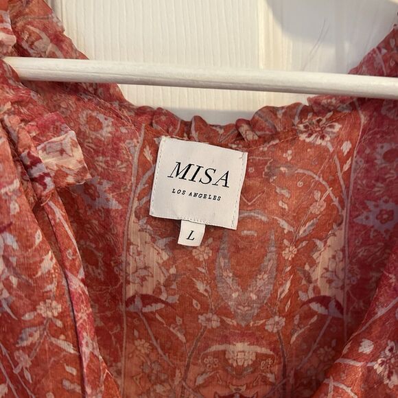 Misa Los Angeles Lilian Dress Washed Rose Pink Womens Size Large Ruffle Mini - Picture 6 of 12